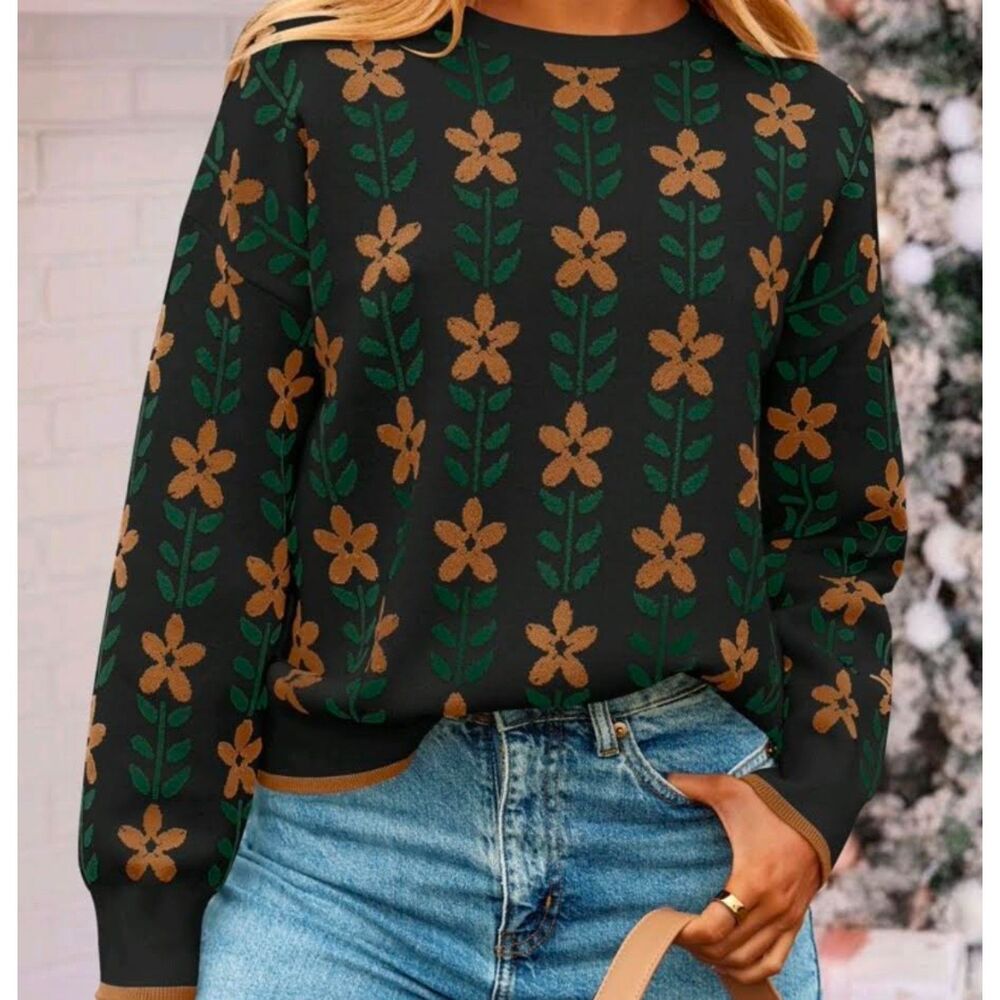 New Yogafox Women's Blue Sweater Size M Boho Colquette Preppy Cottage Retro